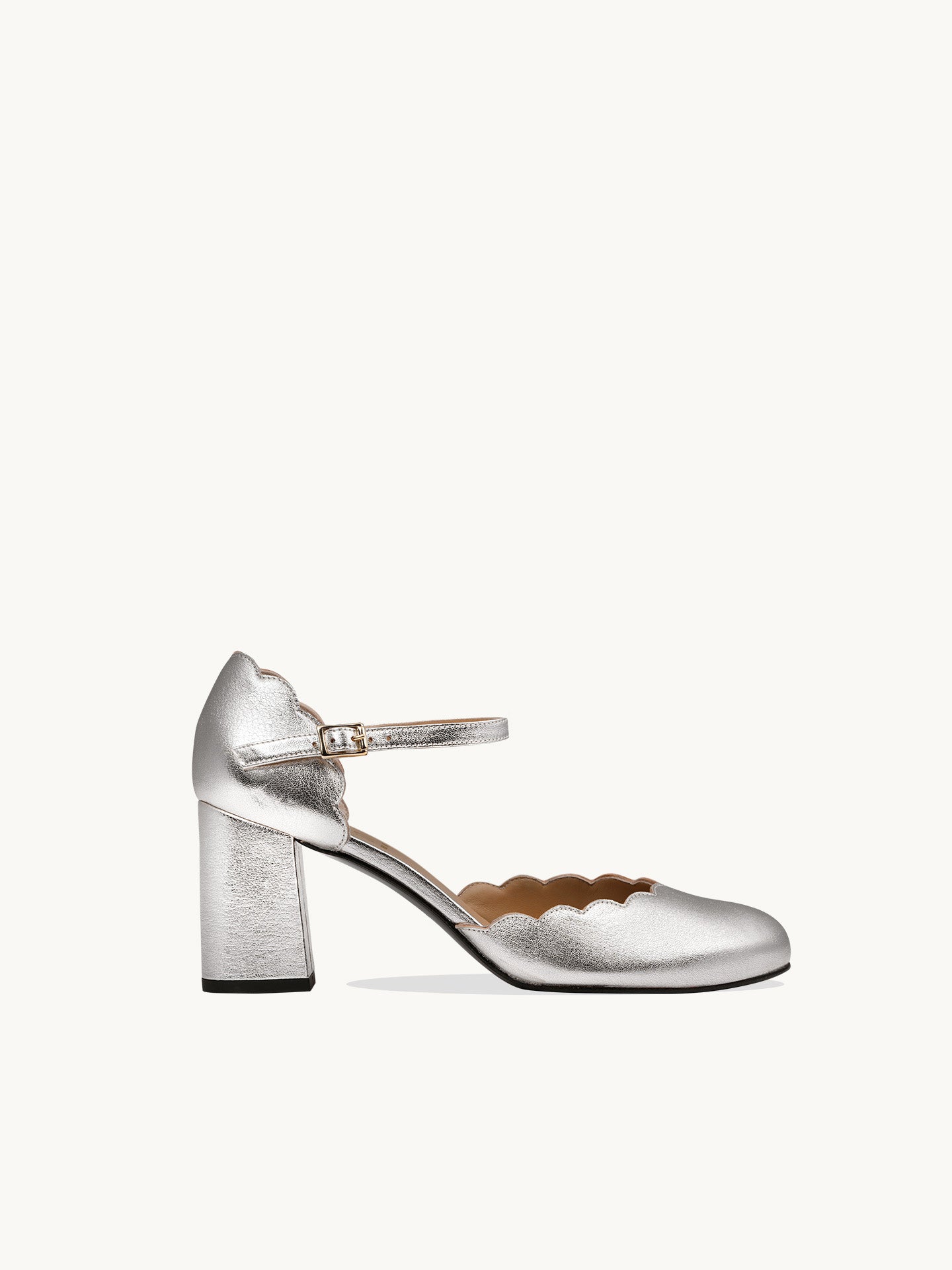 Silver Mary Janes In Spanish Metallic Leather For Women - Heel 6 cm - Florita Silver - Three-Quarter Packshot