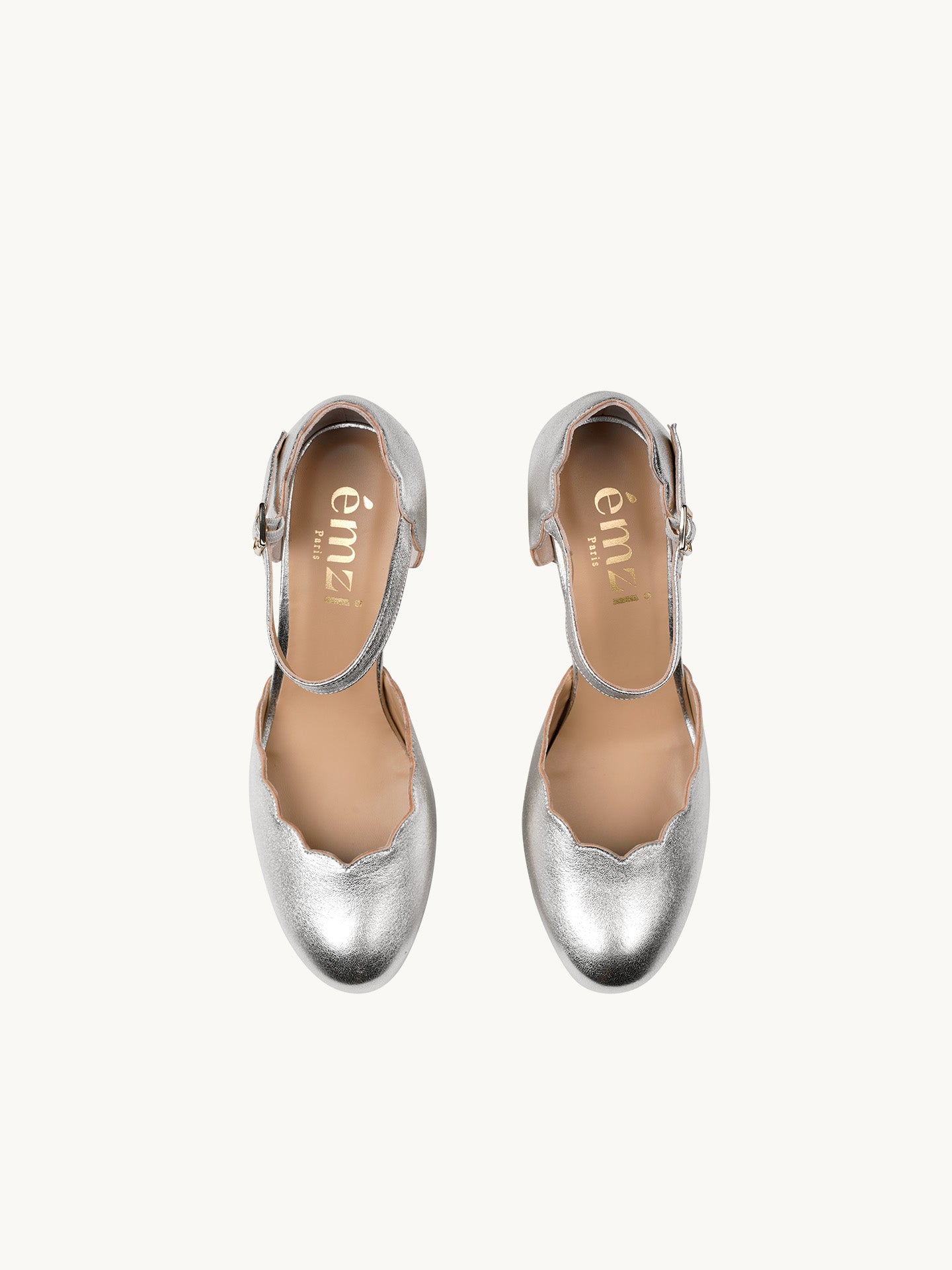 Silver Mary Janes In Spanish Metallic Leather For Women - Heel 6 cm - Florita Silver - Top View Packshot