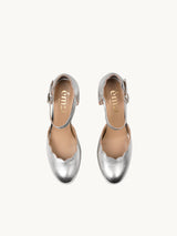 Silver Mary Janes In Spanish Metallic Leather For Women - Heel 6 cm - Florita Silver - Top View Packshot