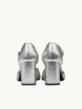 Silver Mary Janes In Spanish Metallic Leather For Women - Heel 6 cm - Florita Silver - Back View Packshot