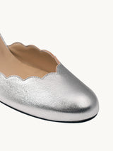 Silver Mary Janes In Spanish Metallic Leather For Women - Heel 6 cm - Florita Silver - Cutout Detail