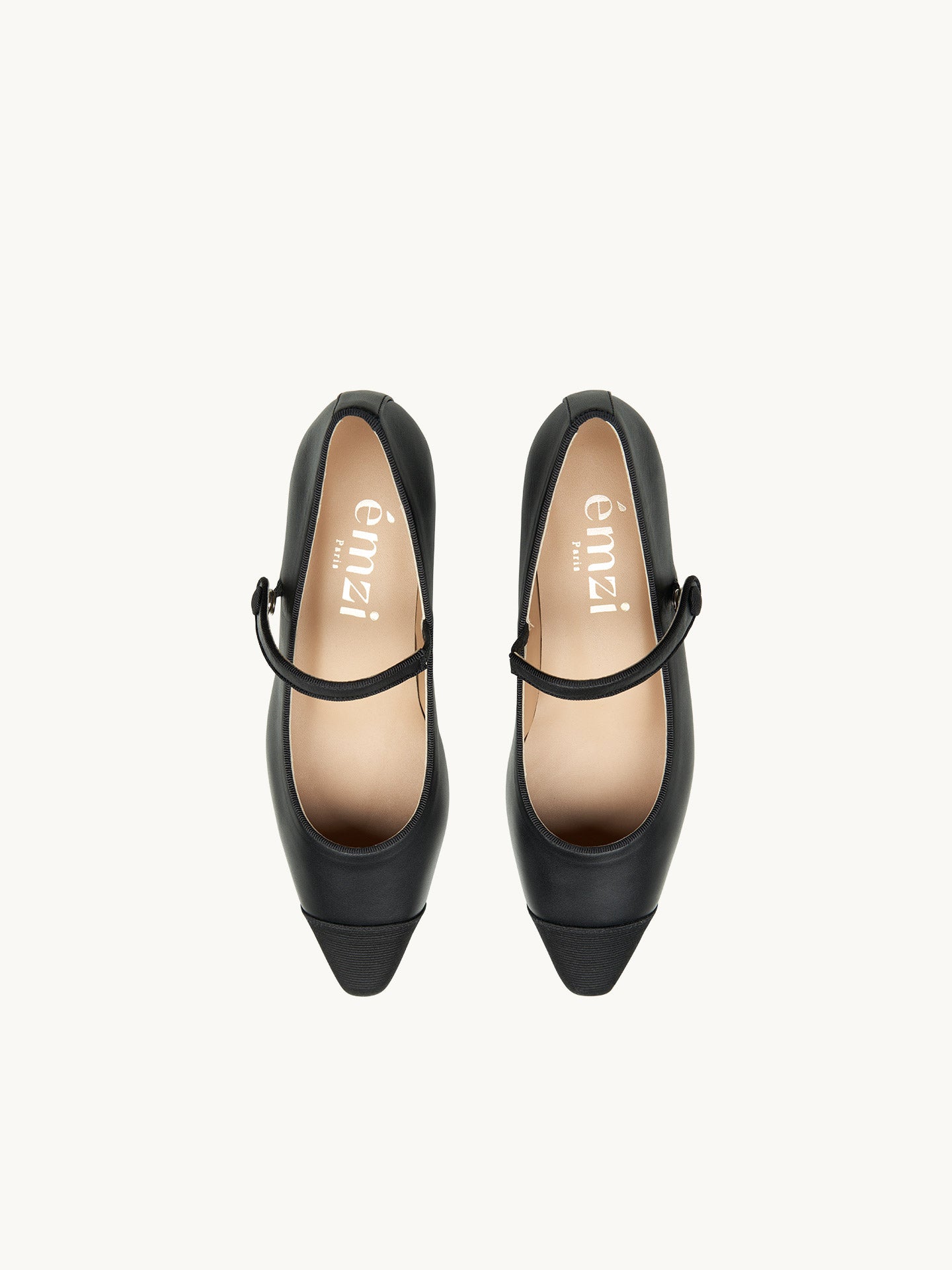 Black Pointed-Toe Mary Janes In Spanish Nappa Leather For Women - Heel 2.5 cm - Bambie Classic Black - Top View Packshot