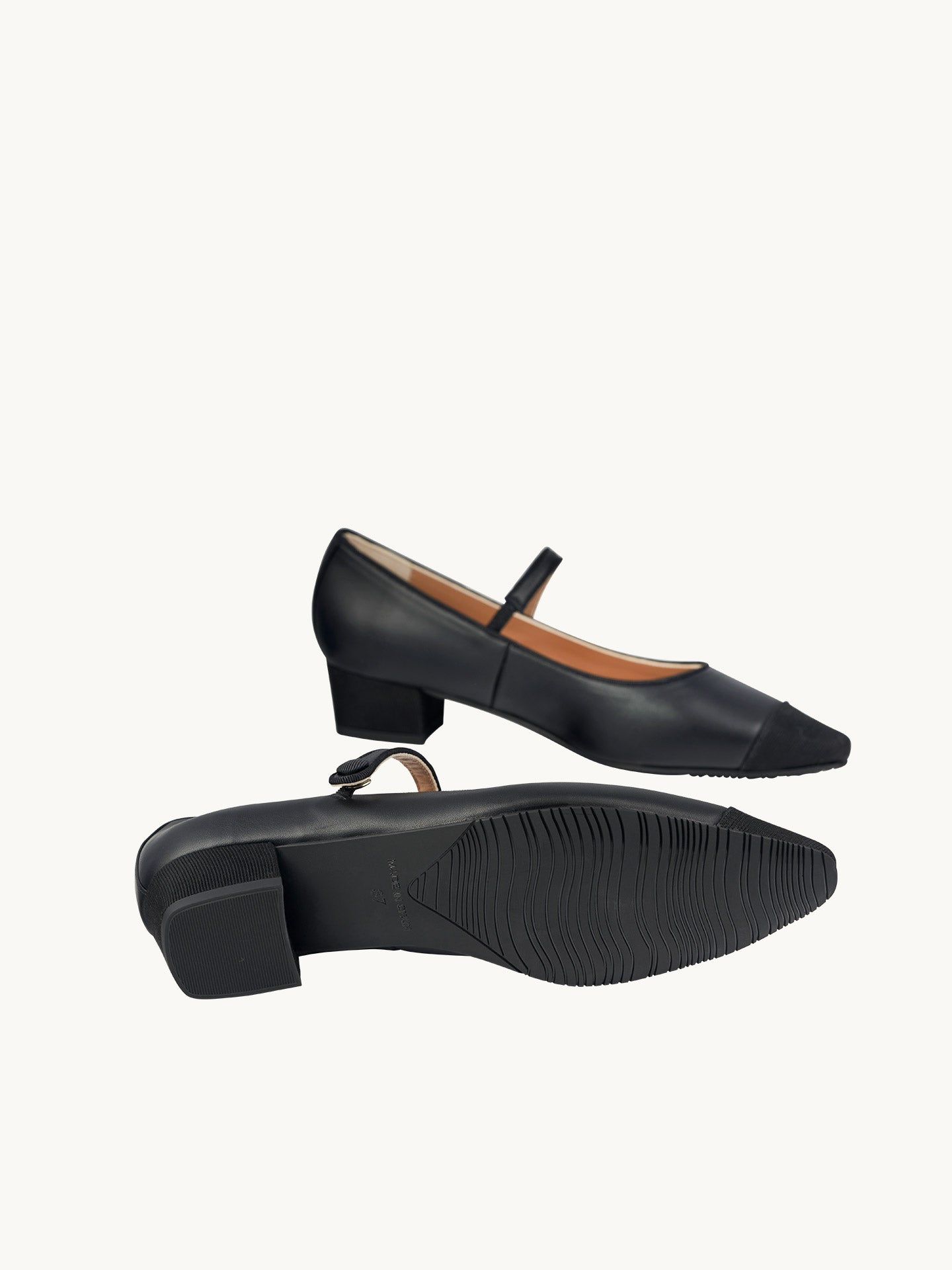 Black Pointed-Toe Mary Janes In Spanish Nappa Leather For Women - Heel 2.5 cm - Bambie Classic Black - Sole Detail