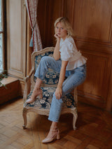 Pink Mary Janes In Spanish Nappa Leather For Women - Heel 6 cm - Flavie Dusty Rose - Lifestyle Sitting Pose