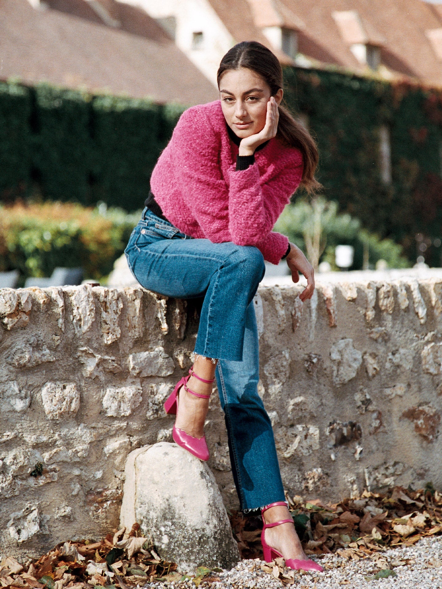 Pink Mary Janes In Spanish Nappa Leather For Women - Heel 6 cm - Flavie Rimmel - Lifestyle Sitting Pose