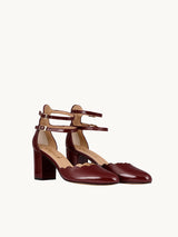 Red Mary Janes In Spanish Patent Leather For Women - Heel 6.5 cm - Flavie Burgundy - Three-Quarter Packshot