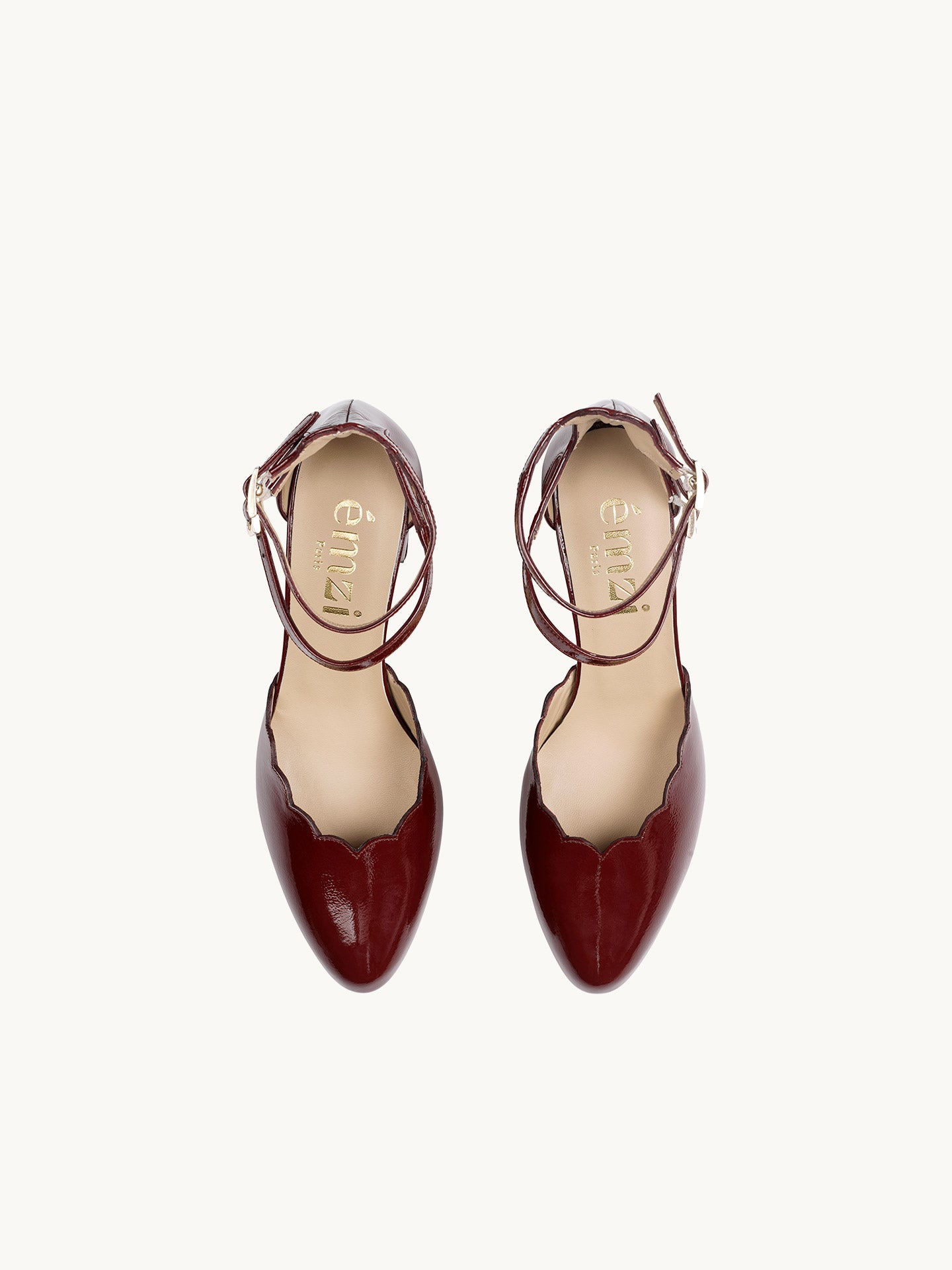 Red Mary Janes In Spanish Patent Leather For Women - Heel 6.5 cm - Flavie Burgundy - Top View Packshot