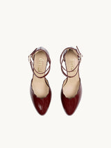 Red Mary Janes In Spanish Patent Leather For Women - Heel 6.5 cm - Flavie Burgundy - Top View Packshot