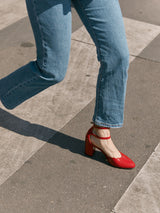 Red Mary Janes In Spanish Patent Leather For Women - Heel 6.5 cm - Flavie Red - Lifestyle Walking Pose