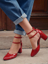 Red Mary Janes In Spanish Patent Leather For Women - Heel 6.5 cm - Flavie Red - Lifestyle Feet Close-up