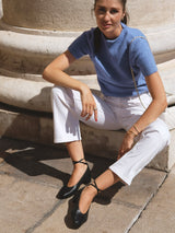 Ballet flats - Black Ballet Flats In Italian Nappa Leather For Women - Heel 2.5 cm - Benni Black - Lifestyle Sitting Pose