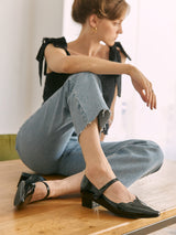 Ballerines pointues - Babies pointues Noires Cuir verni Espagne Femme - Talon 2.5 cm - Carla Black - Portées Assise