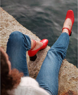 Ballerines Rouges Cuir nappa d'Italie Femme - Talon 5 cm - Perri Red - Portées Assise