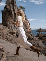 Bottes Marron Daim Espagne Femme - Talon 6.5 cm - Freya Suede Praline - Portées En Marche