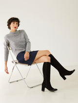 Bottes Noires Cuir verni d'Espagne Femme - Talon 6.5 cm - Freya Suede Black - Portées Assise