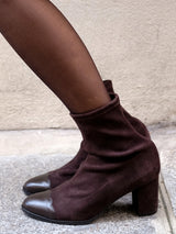 Bottines Marron Daim Espagne Femme - Talon 6 cm - Felice Stretch Brown - Portées Gros Plan