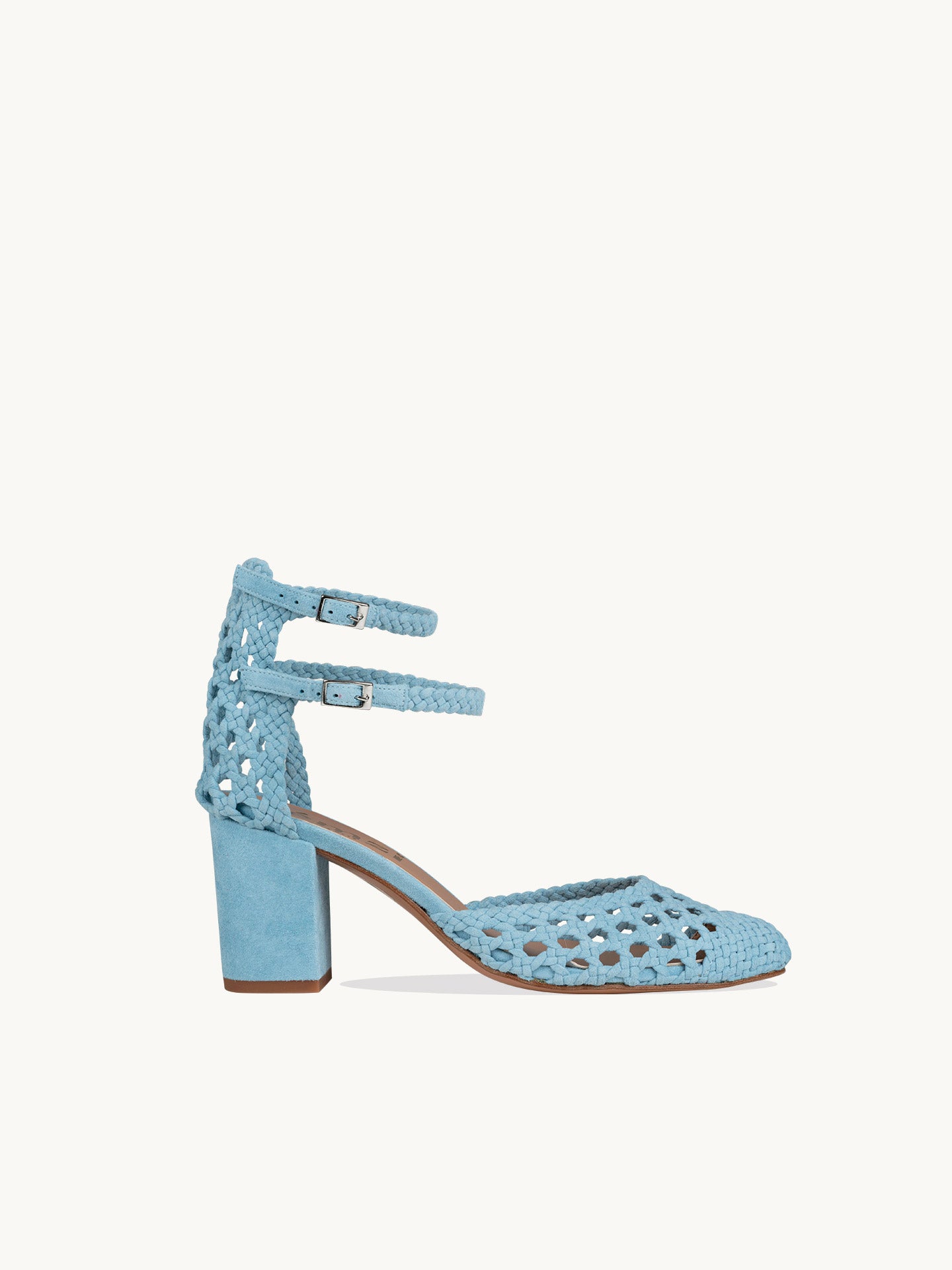 Blue Braided Heeled Sandals in Woven Leather | Flavie Woven