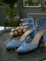 Blue Braided Heeled Sandals in Woven Leather | Flavie Woven