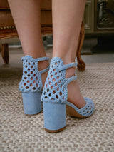 Chaussures tressées - Blue Braided Heeled Sandals in Woven Leather | Flavie Woven