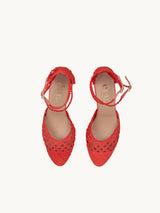 Chaussures tressées - Red Braided Heeled Sandals in Leather Woven | Flavie Woven coral