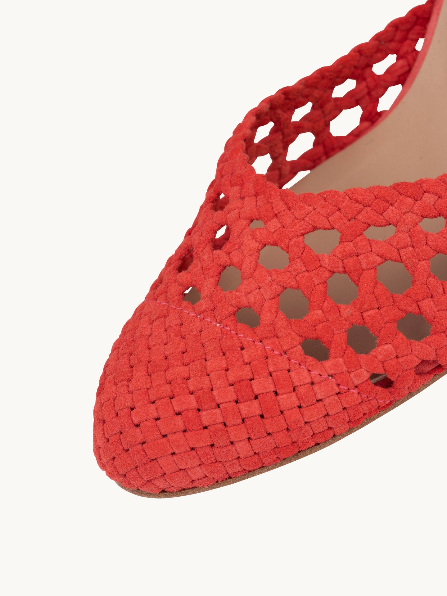Red Braided Heeled Sandals in Leather Woven | Flavie Woven coral