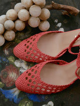 Chaussures tressées - Red Braided Heeled Sandals in Leather Woven | Flavie Woven coral