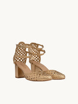 Chaussures tressées - Gold Woven Heeled Sandals in Braided Leather | Flavie Woven Gold