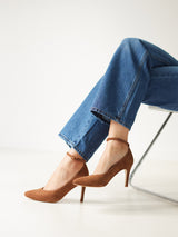 Escarpins Marron Daim Espagne Femme - Talon 7 cm - Iva Suede Praline - Portées Assise
