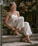 Gold Woven Heeled Sandals in Braided Leather | Flavie Woven Gold