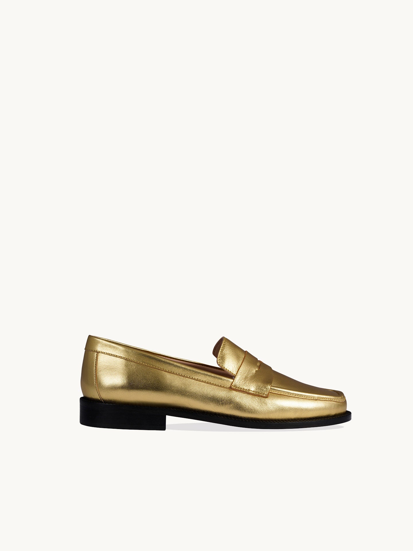 Golden Loafers In Italian Metallic Leather For Women - Heel 2.5 cm - Lissa Gold - Profile Packshot