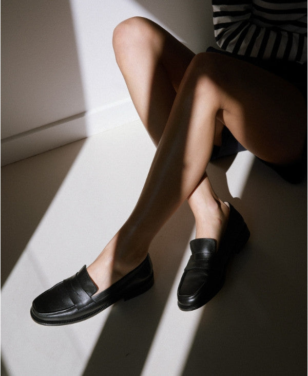 Mocassins Noirs Cuir Nappa Italien Femme - Talon 2.5 cm - Lissa Black - Portées Assise