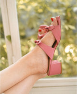 Sandales Roses Cuir nappa Femme - Talon 4.5 cm - Loulou Siena - Portées Gros Plan