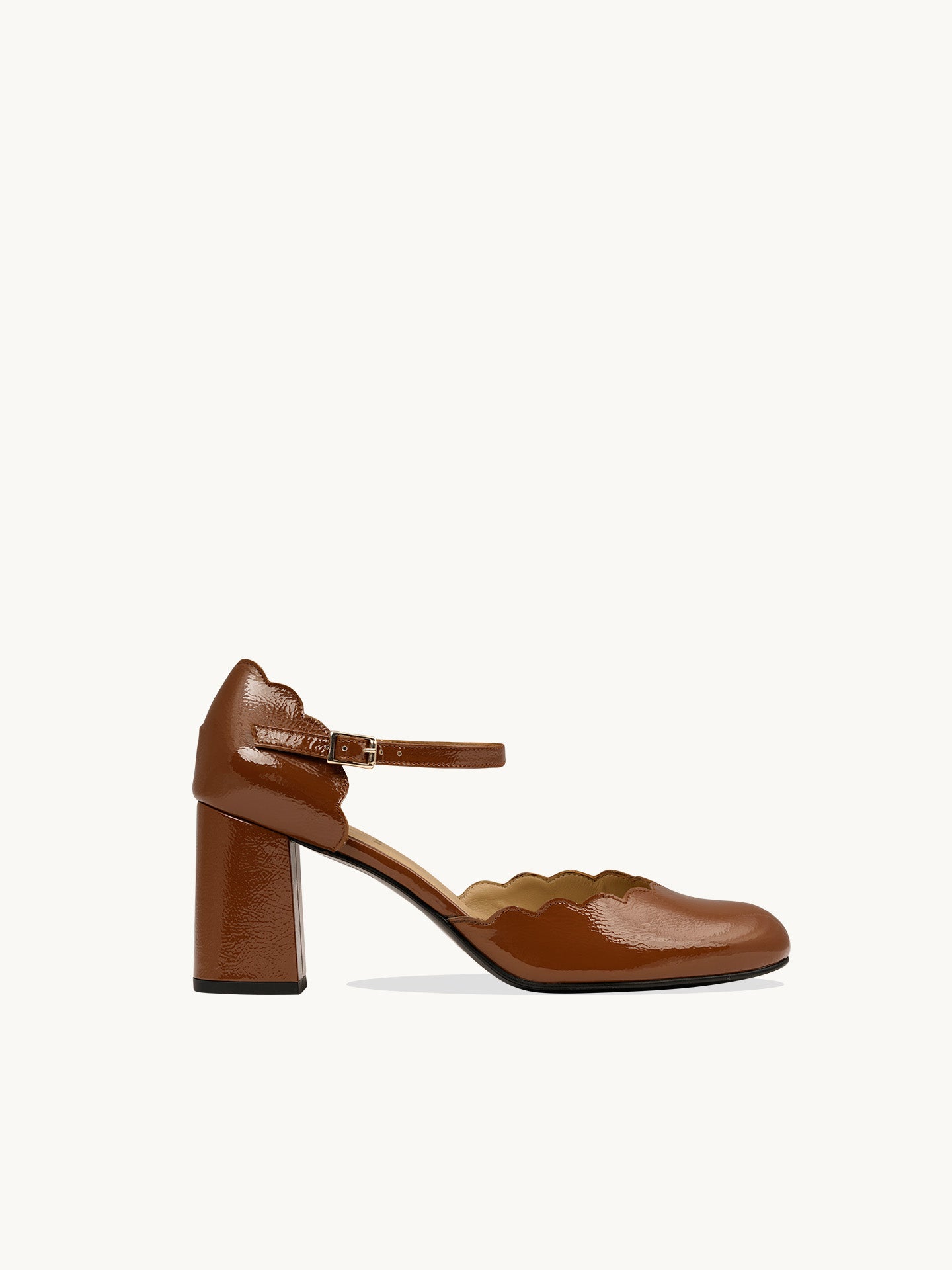 Brown Mary Janes In Spanish Patent Leather For Women - Heel 6 cm - Florita Tan - Three-Quarter Packshot