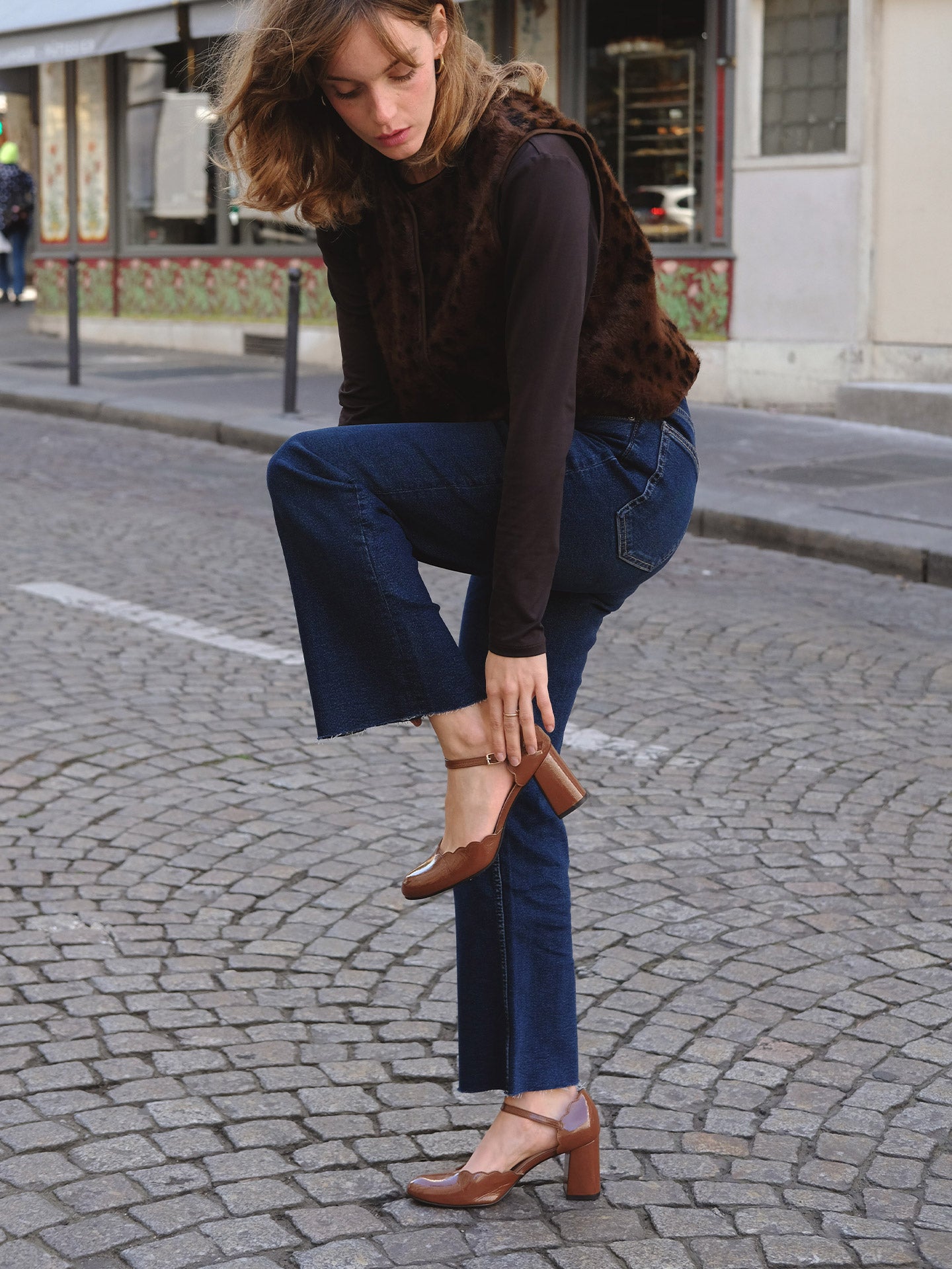 Brown Mary Janes In Spanish Patent Leather For Women - Heel 6 cm - Florita Tan - Full Look