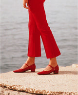 Chaussures femme élégantes et confortables - Babies pointues Rouges Cuir verni Espagne Femme - Talon 2.5 cm - Carla Red - Portées Gros Plan