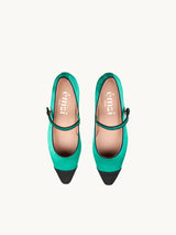 Chaussures femme élégantes et confortables - Babies pointues Vertes Satin d&#39;Espagne Femme - Talon 2.5 cm - Bambie Satin Green - Packshot Dessus