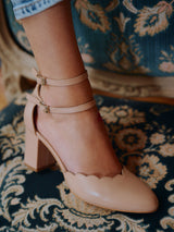 Chaussures femme élégantes et confortables - Babies Roses Cuir nappa Espagne Femme - Talon 6 cm - Flavie Dusty Rose - Portées Gros Plan