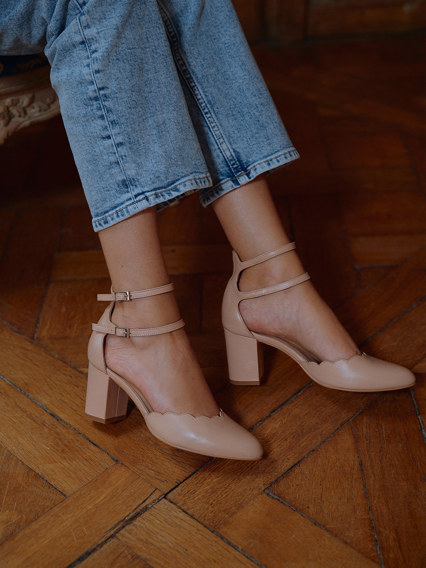 Babies Roses Cuir nappa Espagne Femme - Talon 6 cm - Flavie Dusty Rose - Portées Gros Plan