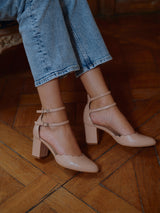 Chaussures femme élégantes et confortables - Babies Roses Cuir nappa Espagne Femme - Talon 6 cm - Flavie Dusty Rose - Portées Gros Plan