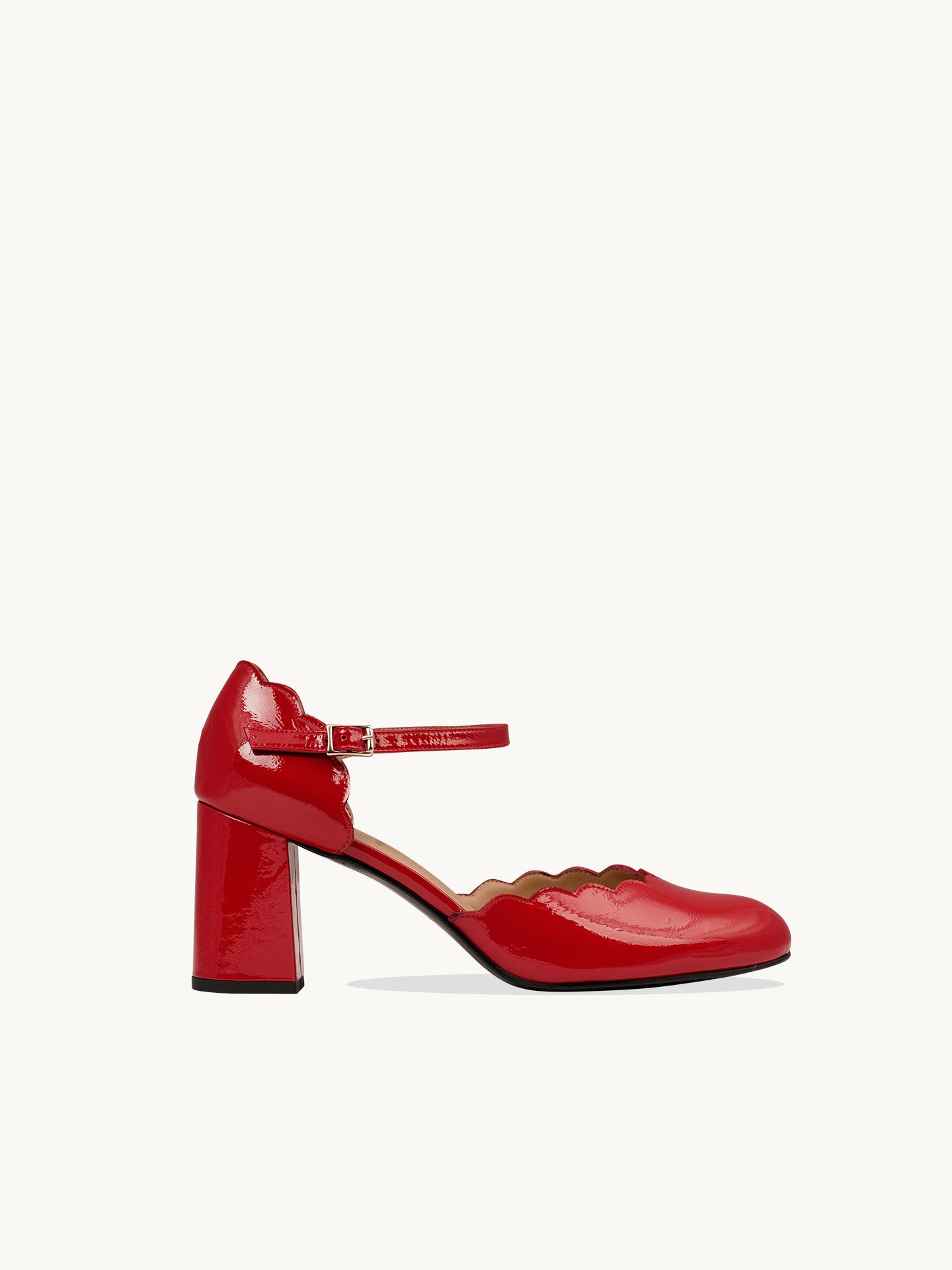 Red Mary Janes In Spanish Patent Leather For Women - Heel 6 cm - Florita Red - Three-Quarter Packshot