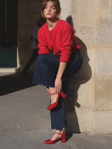 Petite shoes - Red Mary Janes In Spanish Patent Leather For Women - Heel 6 cm - Florita Red - Lifestyle Sitting Pose