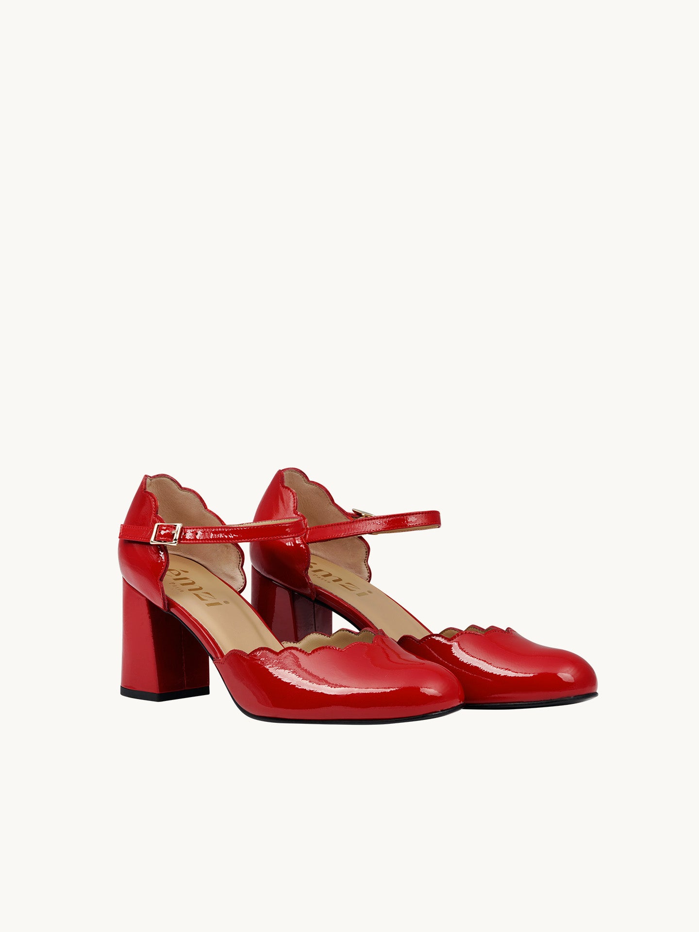 Red Mary Janes In Spanish Patent Leather For Women - Heel 6 cm - Florita Red - Three-Quarter Packshot