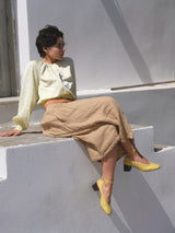 Chaussures femme élégantes et confortables - Ballerines Jaunes Cuir nappa Italiennes Femme - Talon 5 cm - Perri Yellow - Portées Assise