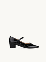 Chaussures femme élégantes et confortables - Babies pointues Noires Cuir verni Espagne Femme - Talon 2.5 cm - Carla Black - Packshot Trois Quart