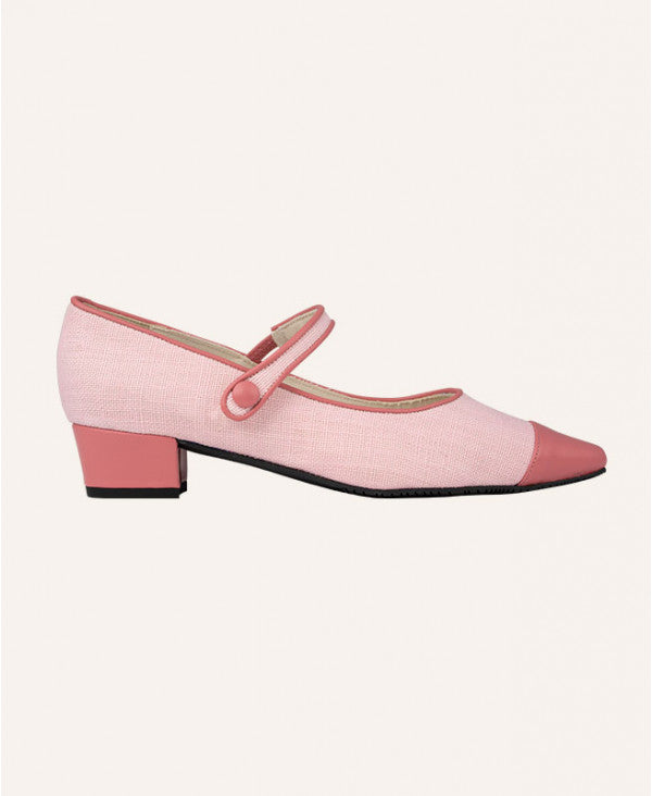 Babies espadrilles roses petit talon et bout pointu | Bambie Linen Siena | ÉMZI PARIS