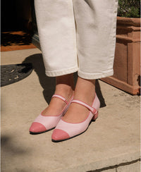 Babies espadrilles roses petit talon et bout pointu | Bambie Linen Siena | ÉMZI PARIS