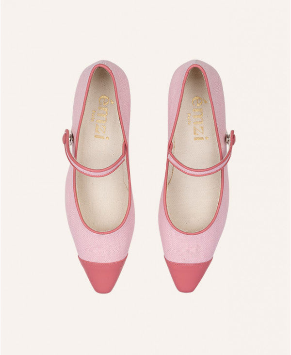 Babies espadrilles roses petit talon et bout pointu | Bambie Linen Siena | ÉMZI PARIS