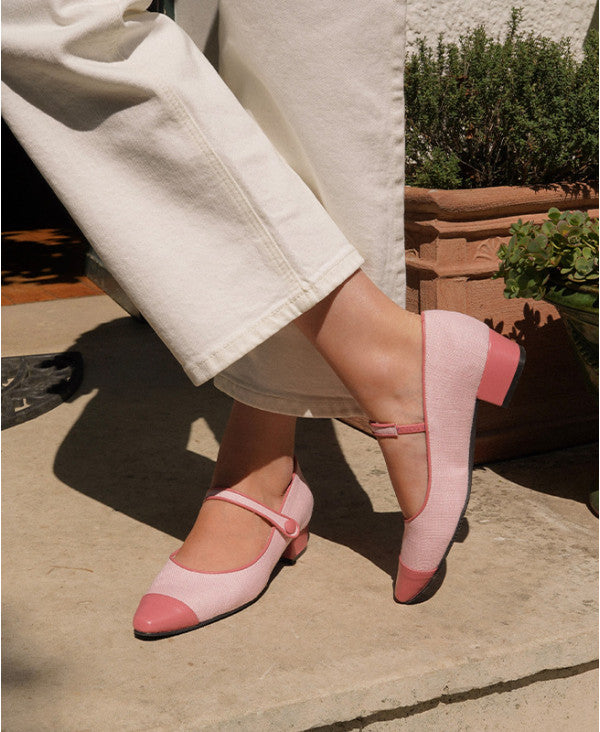 Babies espadrilles roses petit talon et bout pointu | Bambie Linen Siena | ÉMZI PARIS
