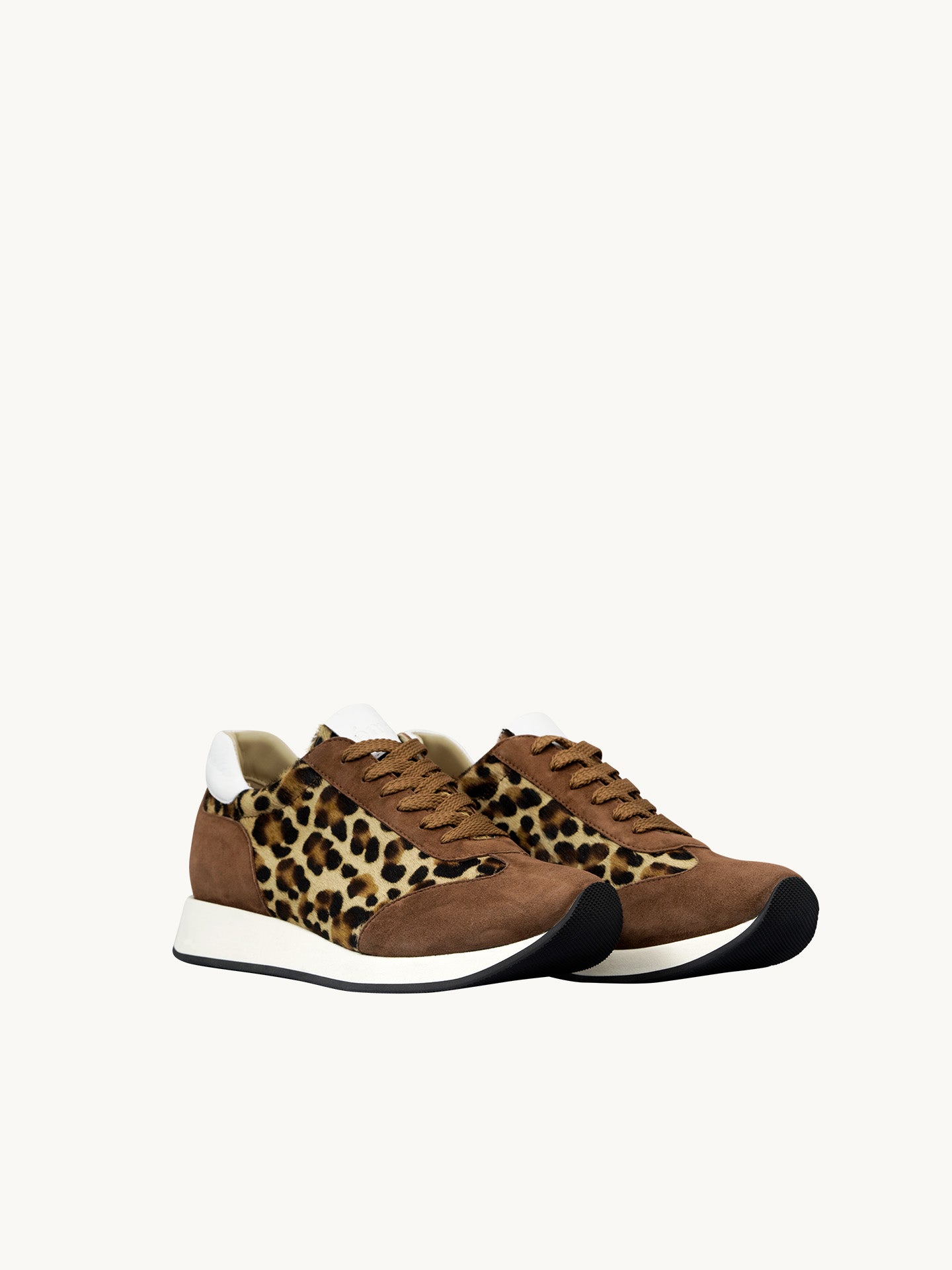 Baskets compensées Léopard Cuir lisse d'Italie Femme - Talon 4.5 cm - Nao Leopard - Packshot Trois Quart