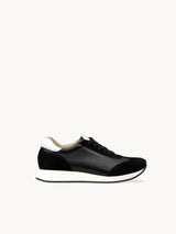 Chaussures femme élégantes et confortables - Baskets compensées Noires Cuir nappa Italiennes Femme - Talon 4.5 cm - Nao Black - Packshot Profil